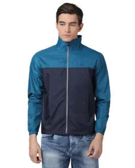 Men's Windproof Hooded Water Resistant Windbreaker - Blue
