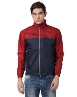Men’s Windproof Hooded Water Resistant Windbreaker – Navy Red