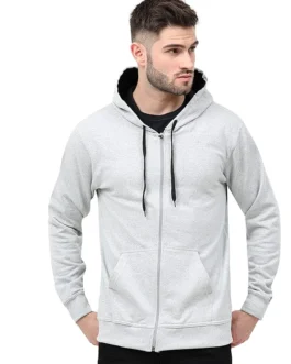 Plutus Cotton Poly Grey Melange Color Hooded Sweatshirt